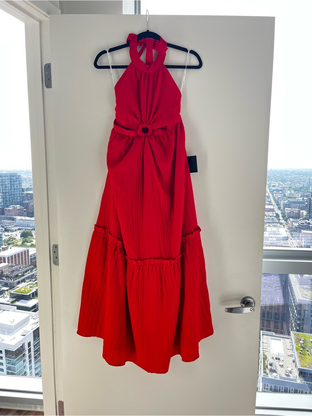 Lulu's Vibrant Red Halter Maxi Dress